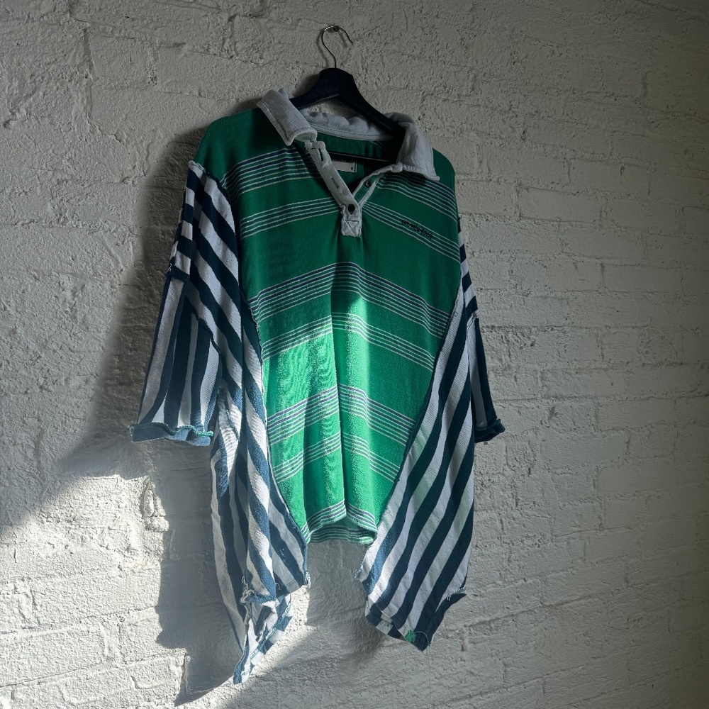 Striped We The Free Distressed Rugby with assymmetrical hem